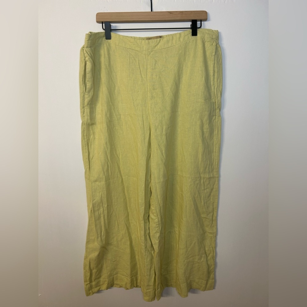 Free People Free-est Yellow/Green Linen Blend Wide Leg Pants Pants, Size XL - Picture 2 of 10